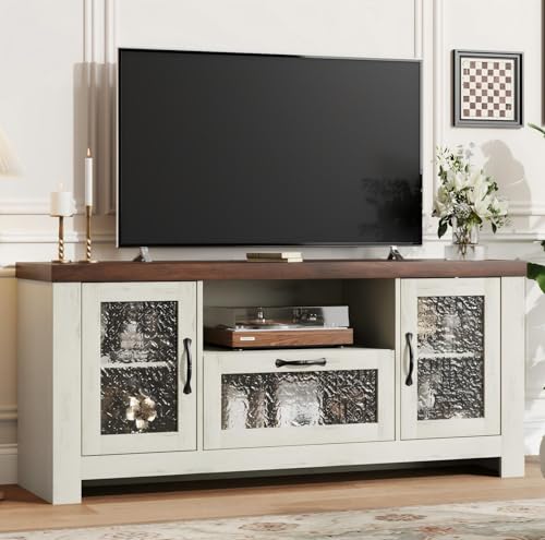 TV Stand for 65 Inch TV for Living Room, White & Brown, view 2