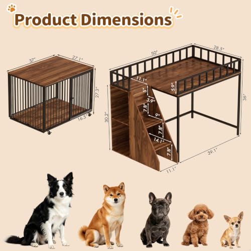 37" Dog Crate Furniture, Wooden Dog Kennel Indoor with Storage (Walnut), view 3