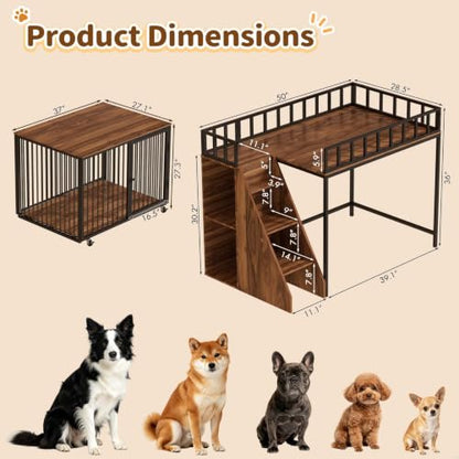 37" Dog Crate Furniture, Wooden Dog Kennel Indoor with Storage (Walnut), view 3