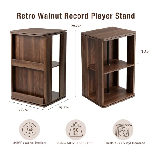 Swivel Record Player Stand with Storage Cabinet & Cover Holder, view 4