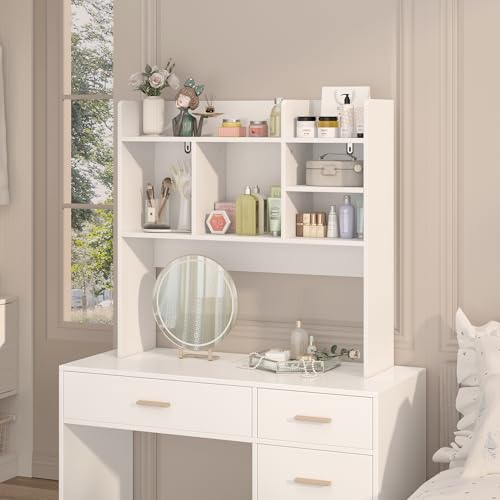 Desk Hutch with 6 Shelves, Desktop Organizer Shelf for Office Dorm, White, view 6