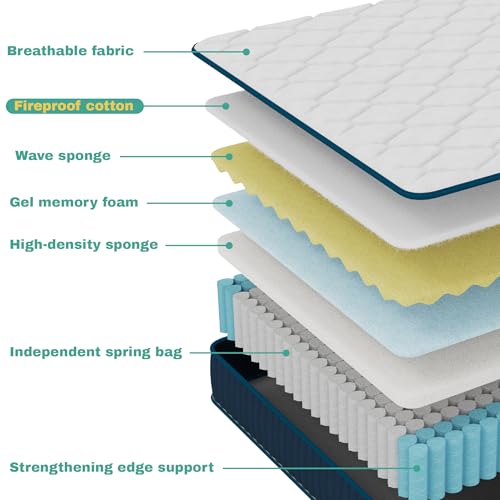 Twin Mattress, 12 Inch Medium Firm Hybrid Memory Foam Bed in a Box, view 3