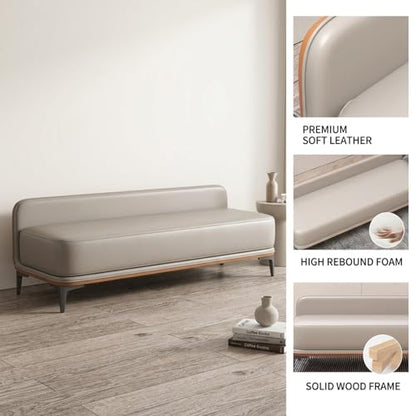 Storage Ottoman Bench for Bedroom, Modern Faux Leather Entryway Bench, Rounded Edges Design, Cozy Foot of Bed Furniture, 35.4x17.7x19.7 Inches