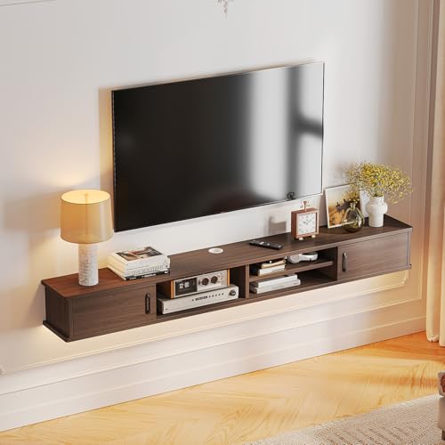 51'' Floating TV Stand with Doors & Open Cabinets,Walnut, view 2