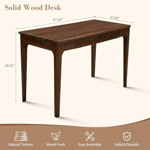 47" Solid Wood Desk, Office Executive Desk w/ 2 Drawers, Walnut, view 3