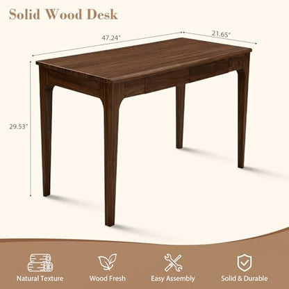 47" Solid Wood Desk, Office Executive Desk w/ 2 Drawers, Walnut, view 3