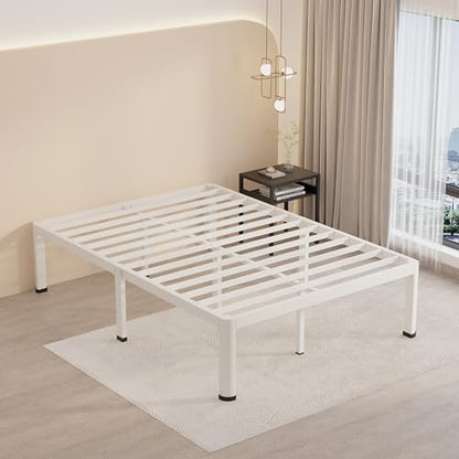 14 Inch Full Size Metal Platform Bed Frame White with Round Corner Legs, view 8