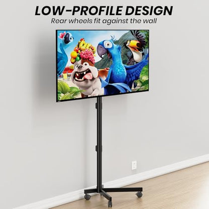 Mobile TV Cart Rolling TV Stand for 23-60 Inch LCD LED Flat Curved Screens up to 88 lbs - Height Adjustable Portable TV Stand on Wheels - Outdoor TV Stand Mount, Max VESA 400x400mm, Black