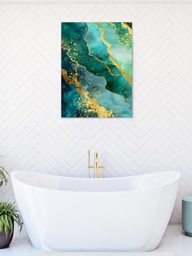 NuYeBiofx Abstract Turquoise Marble Texture Canvas Wall Art Prints,48"x32" Framed Picture Artwork Gold Line Stone Style Printed Canvas Oil Painting for Living Room Bedroom Office,Ready to Hang