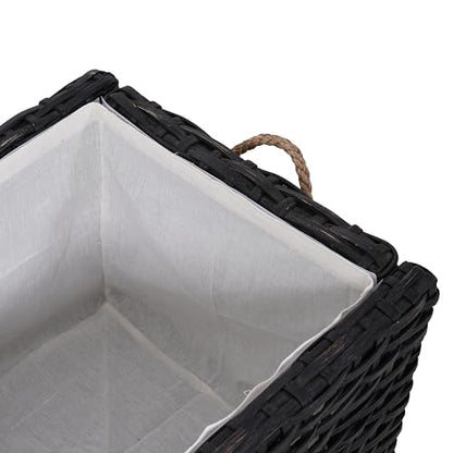 HPM9003D Jacob 31.5" Handwoven Wicker Storage Trunk, Distressed Black, Collapsible for flat storage, for Office, Dorm Room, Entryway, Bedroom, Dining Room
