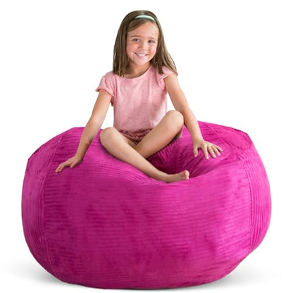 Stuff ’n Sit Large 33’’ Bean Bag Storage Cover for Stuffed Animals & Toys, Giant Beanbag Chair for Kids Ages 3-14, Bedroom Organizer, Hot Pink Corduroy