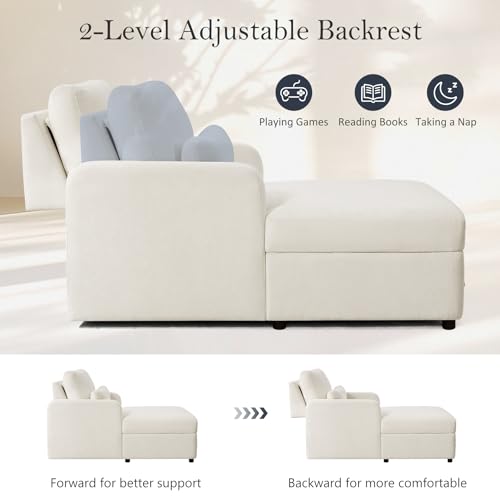58" Oversized Chaise Lounge Chair with Storage, Chenille Beige, view 5
