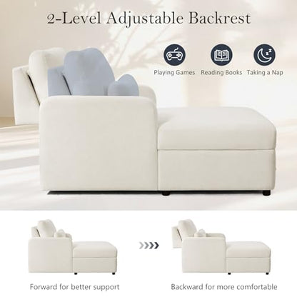 58" Oversized Chaise Lounge Chair with Storage, Chenille Beige, view 5