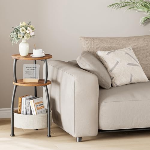 Round Side Table for Small Spaces with Storage Basket, 11.81in, view 3