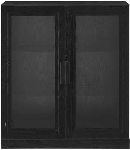 Essen Stackable Glass Door Kitchen Pantry Storage Cabinet, Accent Cabinets for Entryway, Black