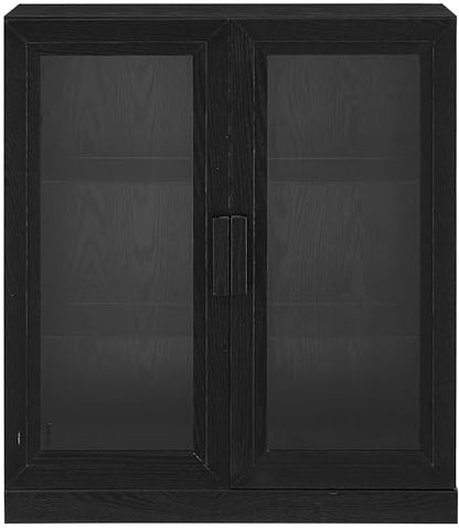 Essen Stackable Glass Door Kitchen Pantry Storage Cabinet, Accent Cabinets for Entryway, Black