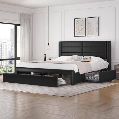 King Upholstered Bed Frame with Storage & Charging, view 2