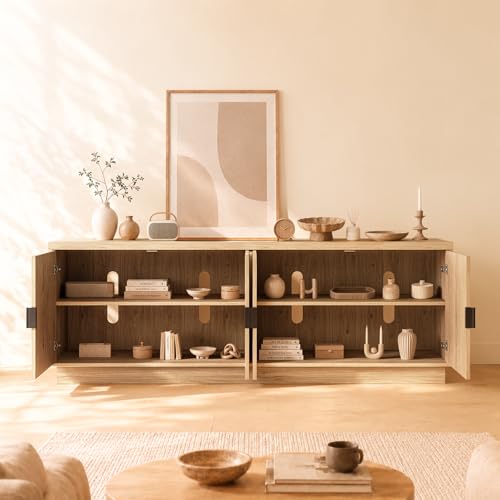 Fluted TV Stand for up to 75" TVs, 68" Entertainment Center with 4 Doors, view 4