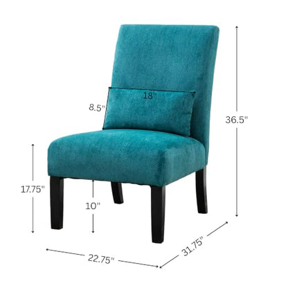Pisano Teal Blue Fabric Armless Contemporary Accent Chair with Kidney Pillow