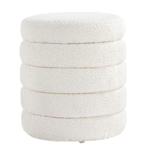 Modern Round Ottoman with Soft Padded Seat, Storage Vanity Chairs for Makeup, Upholstered Footrest Stool Ottoman Foot Stool for Living Room, Bedroom