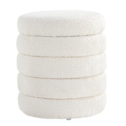 Modern Round Ottoman with Soft Padded Seat, Storage Vanity Chairs for Makeup, Upholstered Footrest Stool Ottoman Foot Stool for Living Room, Bedroom