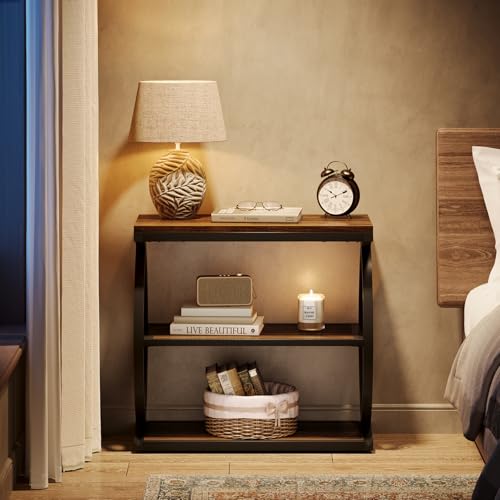 Tribesigns 3-Tier Narrow End Table Set of 2, Bedside Nightstand, Brown