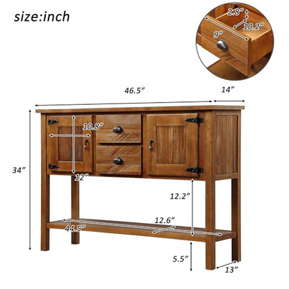 Solid Wood Sideboard Buffet Cabinet with Storage Drawers and Shelf, view 4