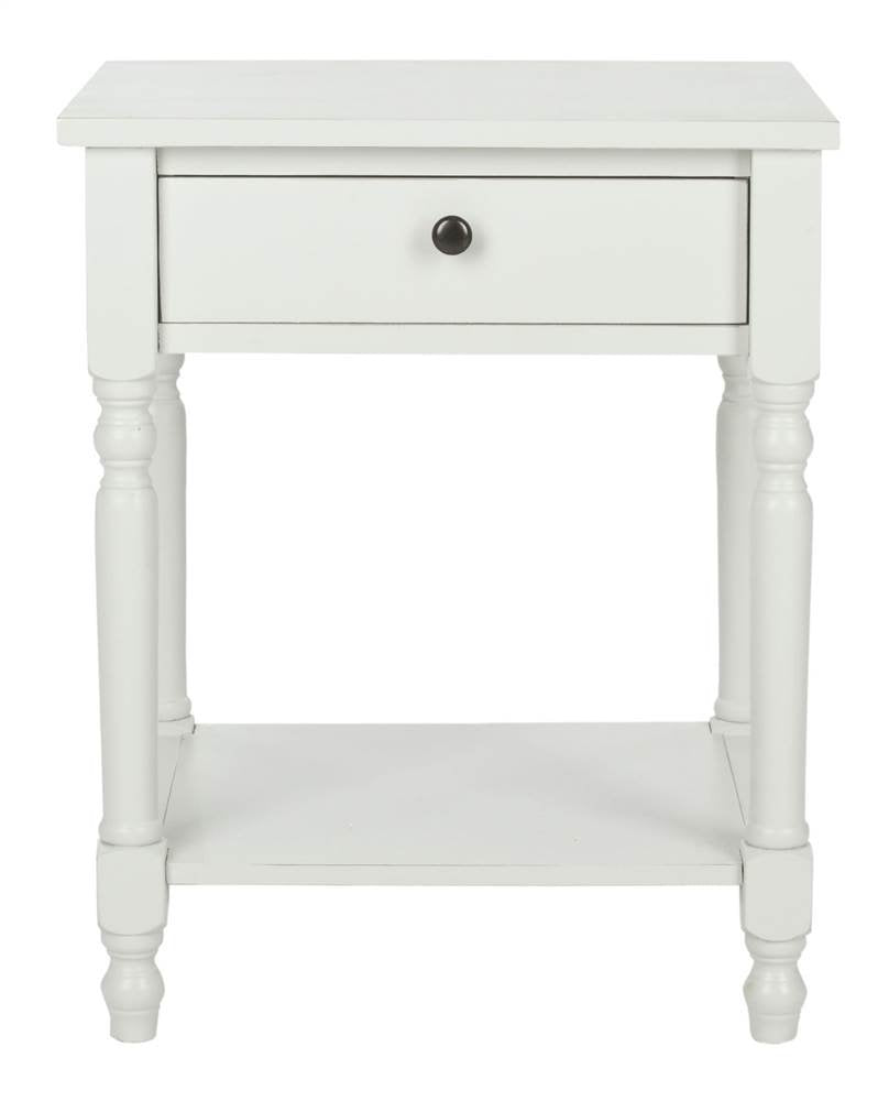 SAFAVIEH Home Collection – Tami Off-White Nightstand with Drawer & Shelf, Vintage Farmhouse Accent Table, Turned Leg Design (AMH6604A)