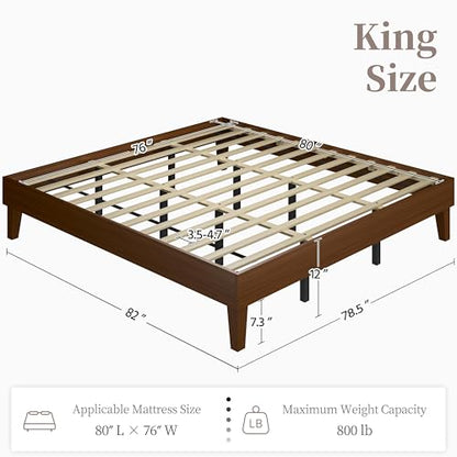 Yaheetech King Size Solid Wood Platform Bed Frame Low-Profile Dark Walnut, view 3