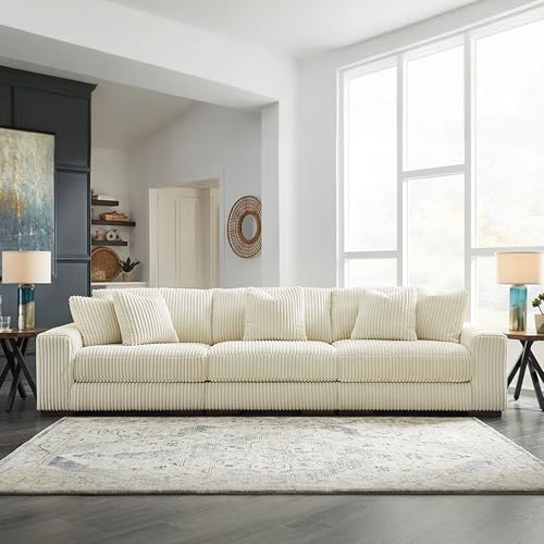 Signature Design by Ashley Lindyn 3-Piece Sectional Sofa, Deep Seat Couch, Comfy Textured Corduroy-Style Fabric, Reversible Cushions, Contemporary Living Room Furniture Set, Ivory White