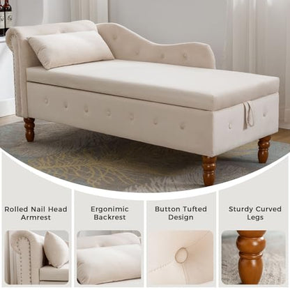 Velvet Chaise Lounge Indoor with Storage,Lounge Chair Sofa,Beige, view 6