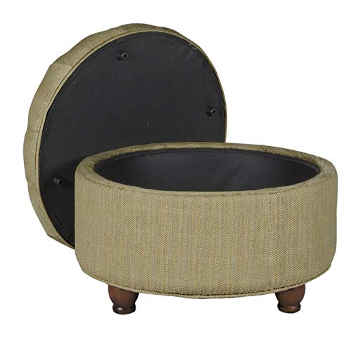 25" Button Tufted Round Storage Ottoman - Tan & Cream Tweed