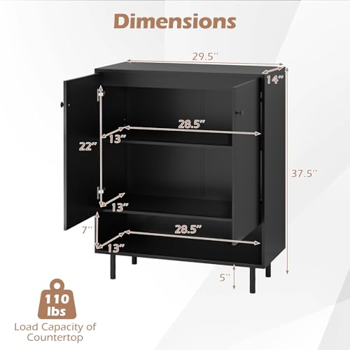 Sideboard Buffet Cabinet, Freestanding Kitchen Storage Cabinet with Doors, Adjustable Shelf & Anti-Tipping Kit, Mid Century Modern Black Buffet Table for Dining Room, Living Room, Entryway
