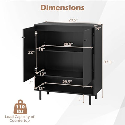Sideboard Buffet Cabinet, Freestanding Kitchen Storage Cabinet with Doors, Adjustable Shelf & Anti-Tipping Kit, Mid Century Modern Black Buffet Table for Dining Room, Living Room, Entryway