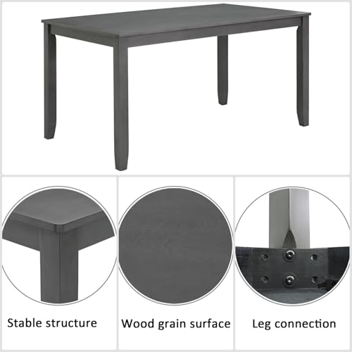Dining Table Set for 6, Farmhouse 6 Piece Dining Room Table Set with Rectangular Table, 4 Upholstered Backrest Chairs and Bench, Counter Height Kitchen Sets with Warm Woodgrain Finish, Gray