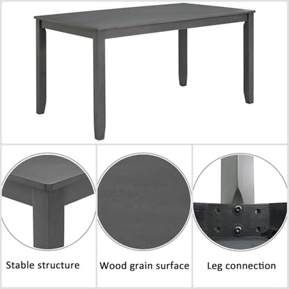 Dining Table Set for 6, Farmhouse 6 Piece Dining Room Table Set with Rectangular Table, 4 Upholstered Backrest Chairs and Bench, Counter Height Kitchen Sets with Warm Woodgrain Finish, Gray