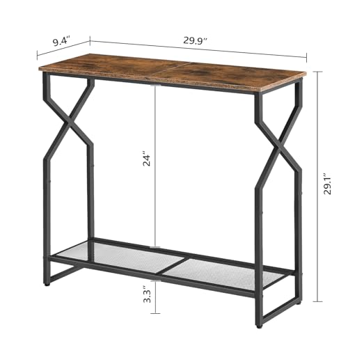 2 Tier Console Table, Sofa Table, Narrow Entryway Table, Hallway Entrance Table, Hourglass-Shaped Frames, Adjustable Feet, for Entrance, Living Room, Hallway, Rustic Brown CTHR21301
