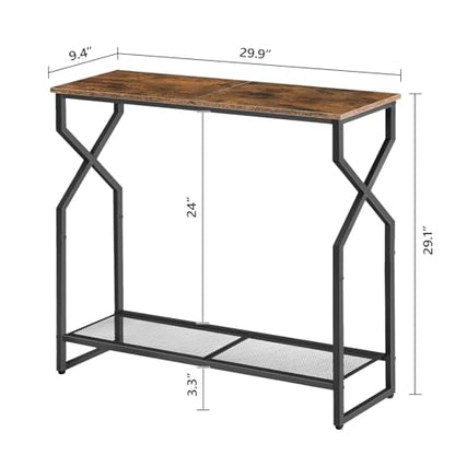 2 Tier Console Table, Sofa Table, Narrow Entryway Table, Hallway Entrance Table, Hourglass-Shaped Frames, Adjustable Feet, for Entrance, Living Room, Hallway, Rustic Brown CTHR21301