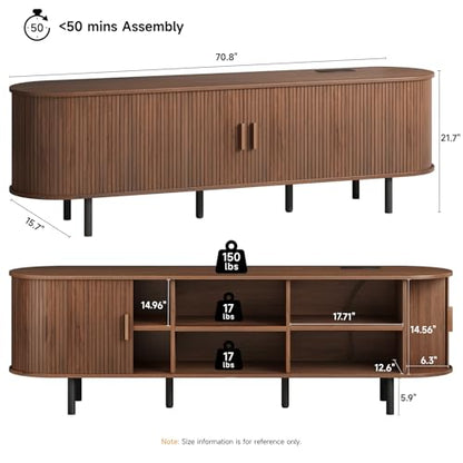 70.8" TV Stand with Power Outlet & Storage for TVs up to 75” Walnut, view 3