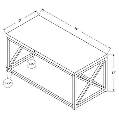 Monarch Specialties Modern Coffee Table for Living Room Center Table with Metal Frame, 44 Inch L, Dark Taupe / Chrome