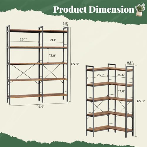 5 Tier Bookshelf, L Shaped Corner Bookshelf with 10 Open Shelves, view 3