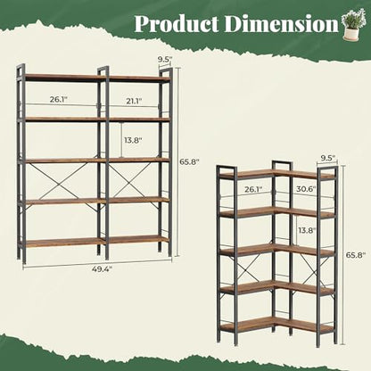 5 Tier Bookshelf, L Shaped Corner Bookshelf with 10 Open Shelves, view 3
