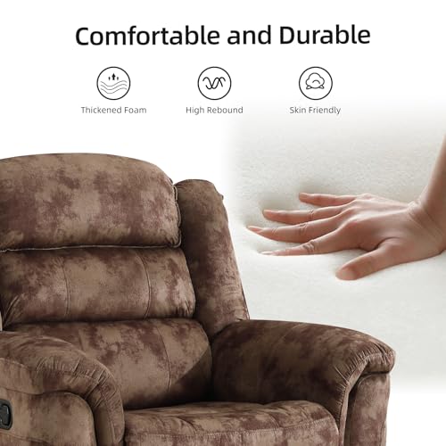 Reclining Sofa for Living Room, Extra Wide Modern Overstuffed 3 Seat Recliner Manual Sofa Chair, Breathable Soft Fabric and Padded Seat, Brown