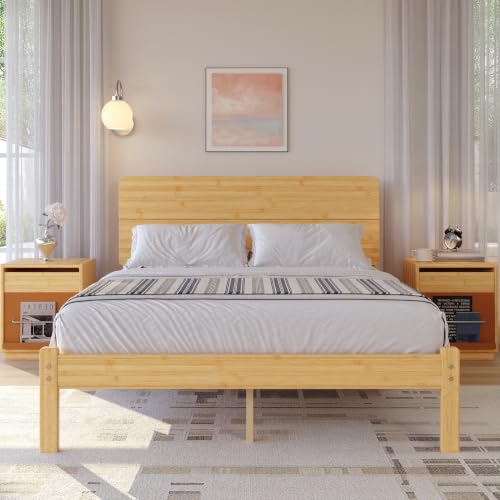 14" Solid Bamboo Wood Queen Bed Frame with Headboard, Natural, view 7
