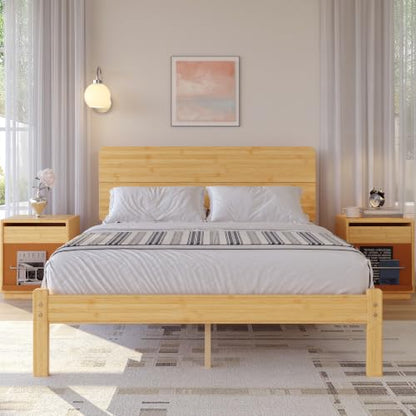 14" Solid Bamboo Wood Queen Bed Frame with Headboard, Natural, view 7