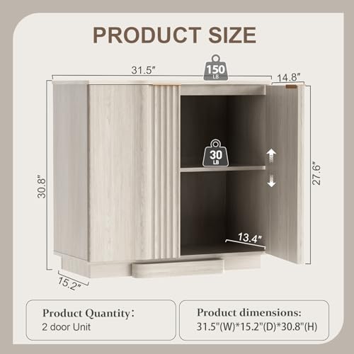Fluted Buffet Cabinet with Storage, 31.5" Accent Sideboard Credenza, view 3
