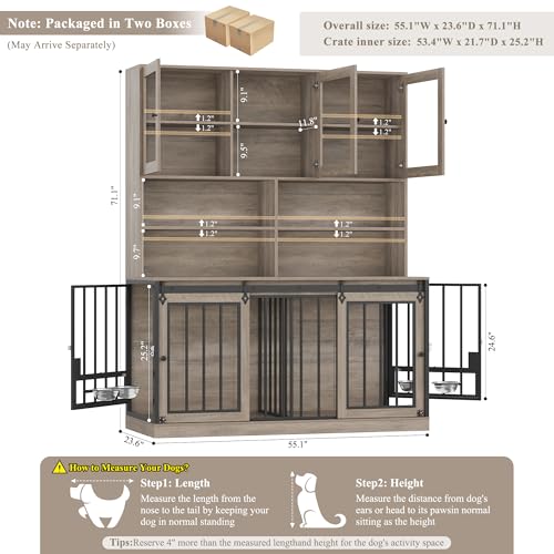 71" Tall Dog Crate Furniture, Indoor Dog Kennel with Storage, Grey, view 5