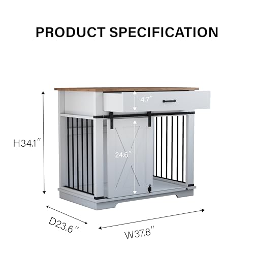 37.8'' Dog Crate Furniture with Storage Drawer, view 4