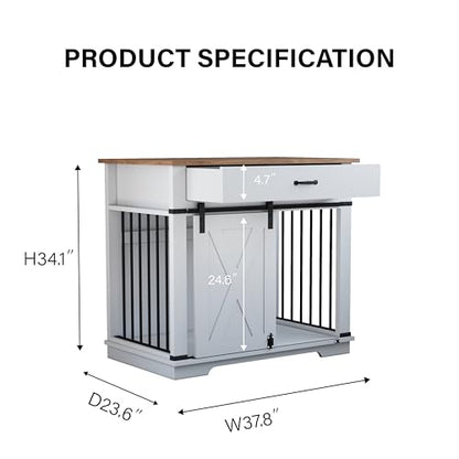 37.8'' Dog Crate Furniture with Storage Drawer, view 4
