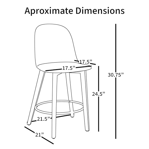 Set of 2 Counter Height Barstools | Mid Century Modern Molded Plastic Seat | Solid Wood Legs with Round Metal Footrest | Kitchen Island Bar Chair | Non-Slip Feet, Beige